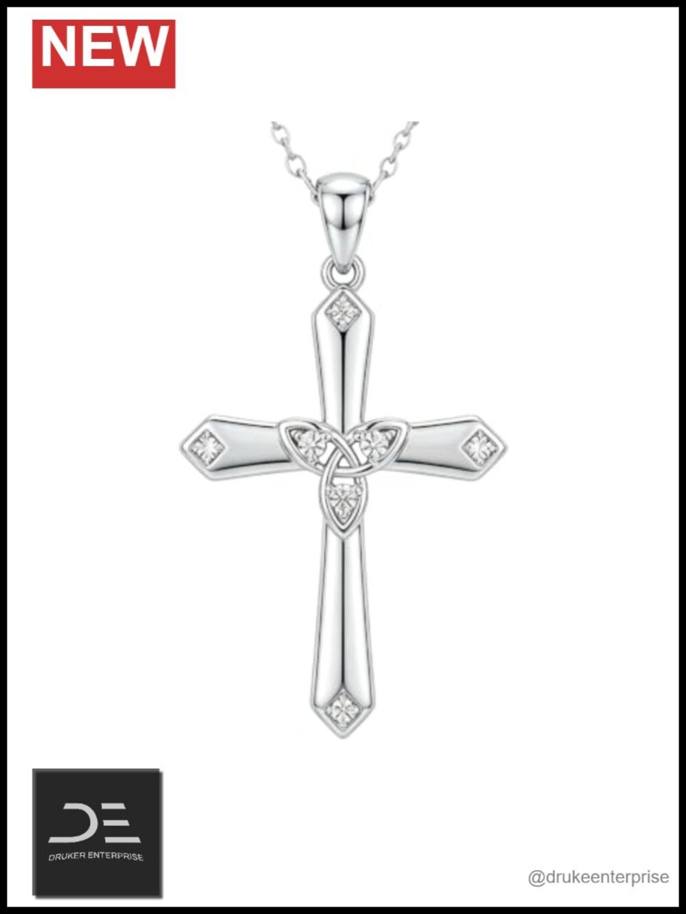 Celtic Knot Cross Necklace 925 Sterling Silver Diamond Pendant Dainty Religious